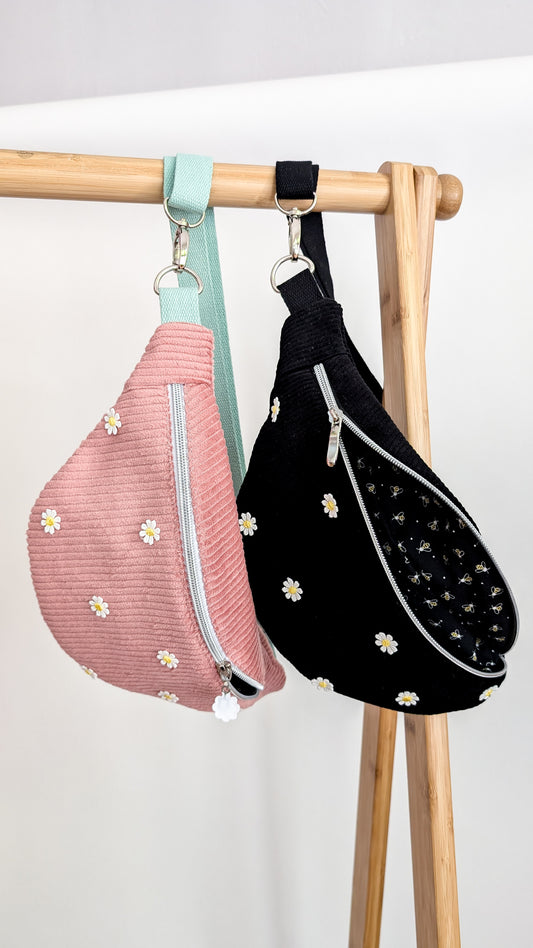 Cord Hipbag Bauchtasche Daisies - Schwarz oder Altrosa