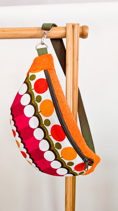 Upcycling Bauchtasche 70s Muster Vintage Handtuch Orange/Grün