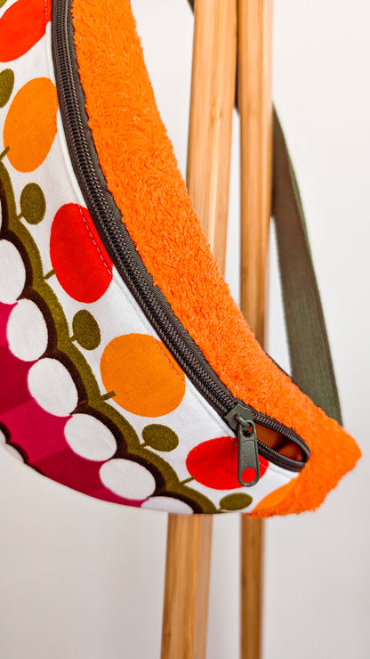 Upcycling Bauchtasche 70s Muster Vintage Handtuch Orange/Grün