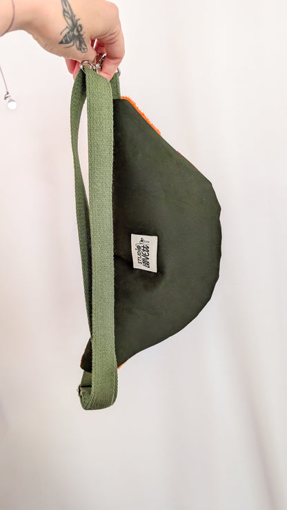 Upcycling Bauchtasche 70s Muster Vintage Handtuch Orange/Grün