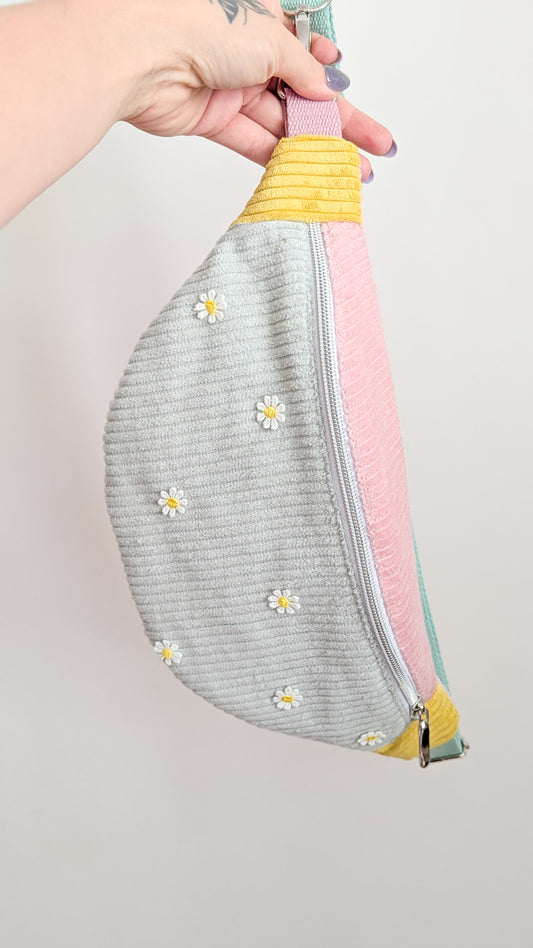 Pastell Colorblocking Cord Hipbag Bauchtasche Daisies Mint/Rosa/Gelb