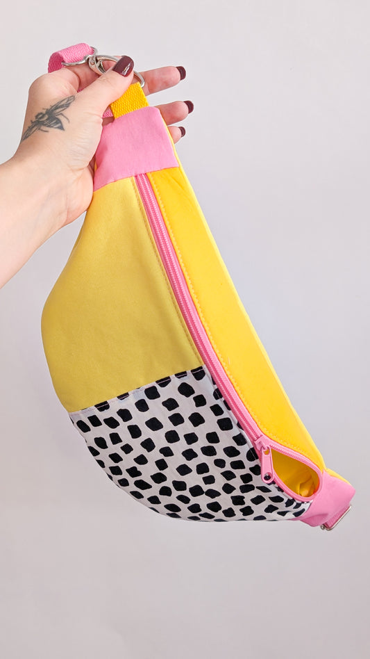 80s Hipbag Bauchtasche Cross Body Bag Tupfen Pastell Yellow