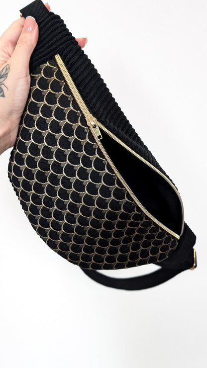 Edle Hipbag Cord Bauchtasche Schwarz/Gold Drachenschuppen