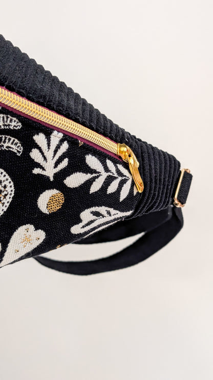 Folklore Hipbag Cord Bauchtasche Schwarz/Weiß/Gold