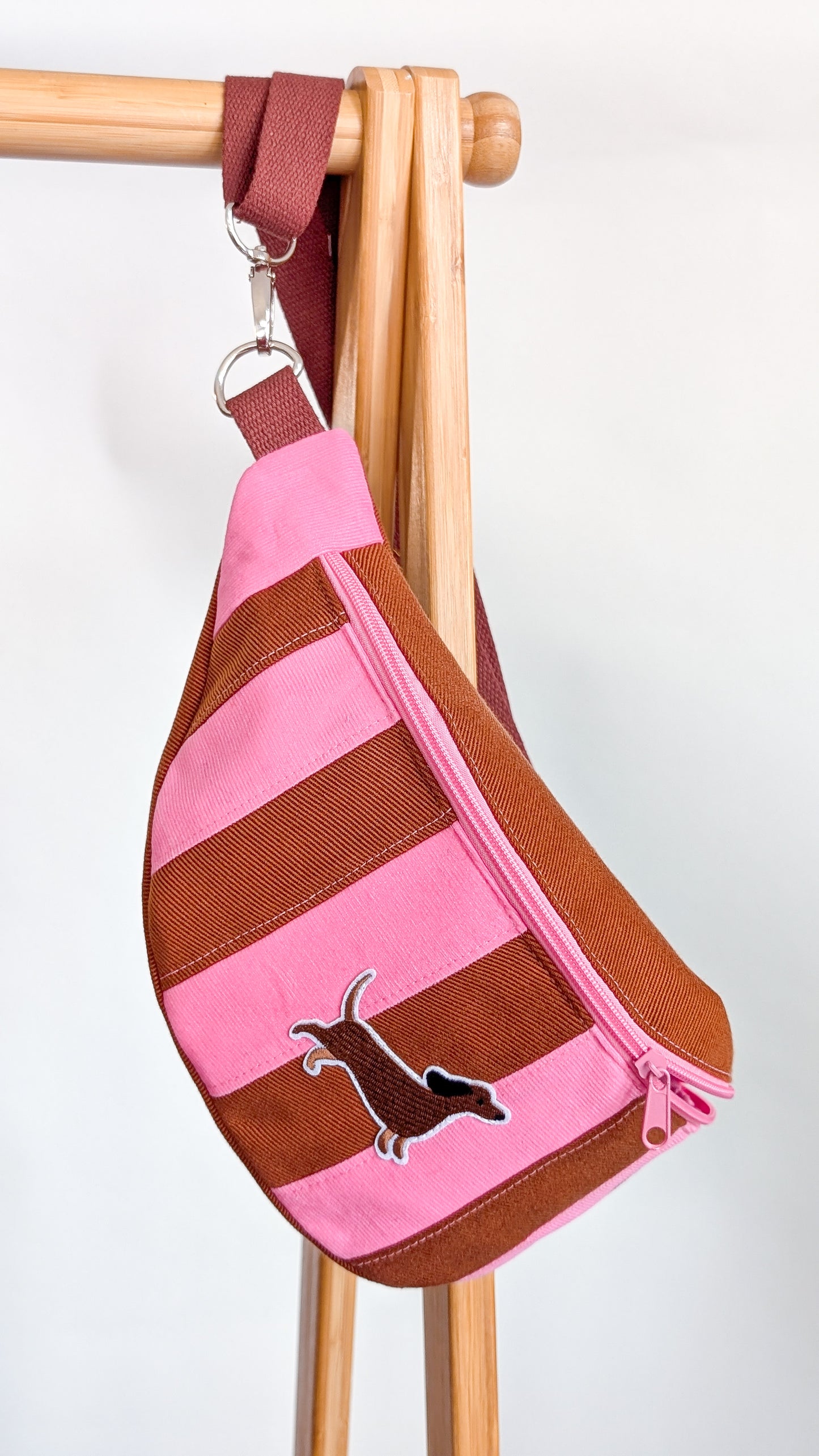 Streifen Hipbag Bauchtasche Patchwork Bag Pink/Braun DACKEL