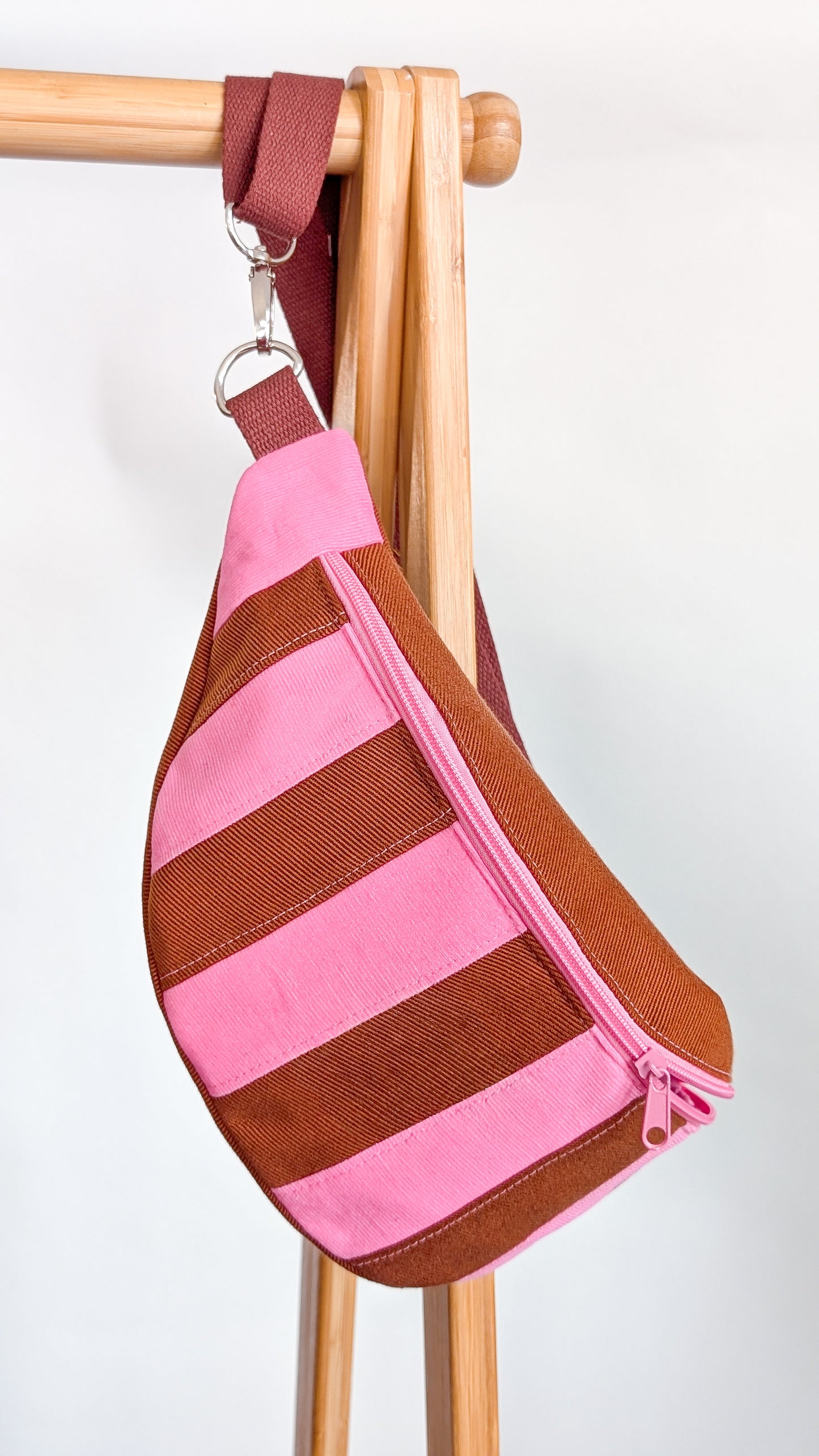 Streifen Hipbag Bauchtasche Patchwork Bag Pink/Braun DACKEL