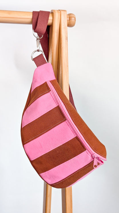 Streifen Hipbag Bauchtasche Patchwork Bag Pink/Braun DACKEL