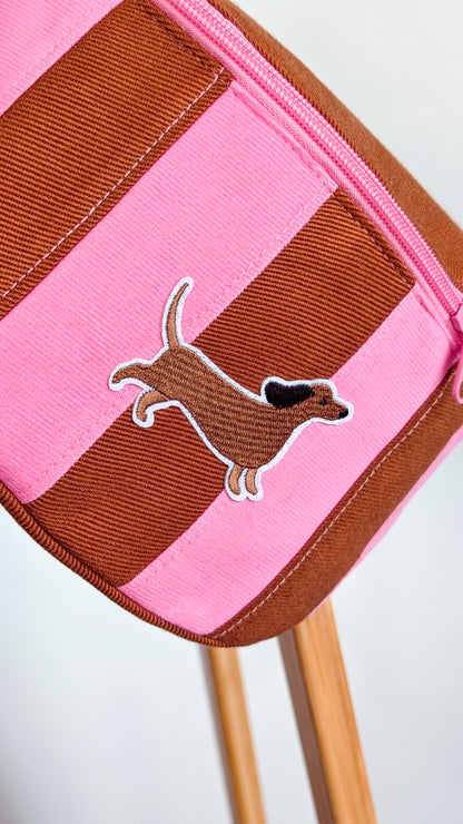 Streifen Hipbag Bauchtasche Patchwork Bag Pink/Braun DACKEL