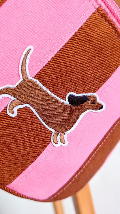 Streifen Hipbag Bauchtasche Patchwork Bag Pink/Braun DACKEL