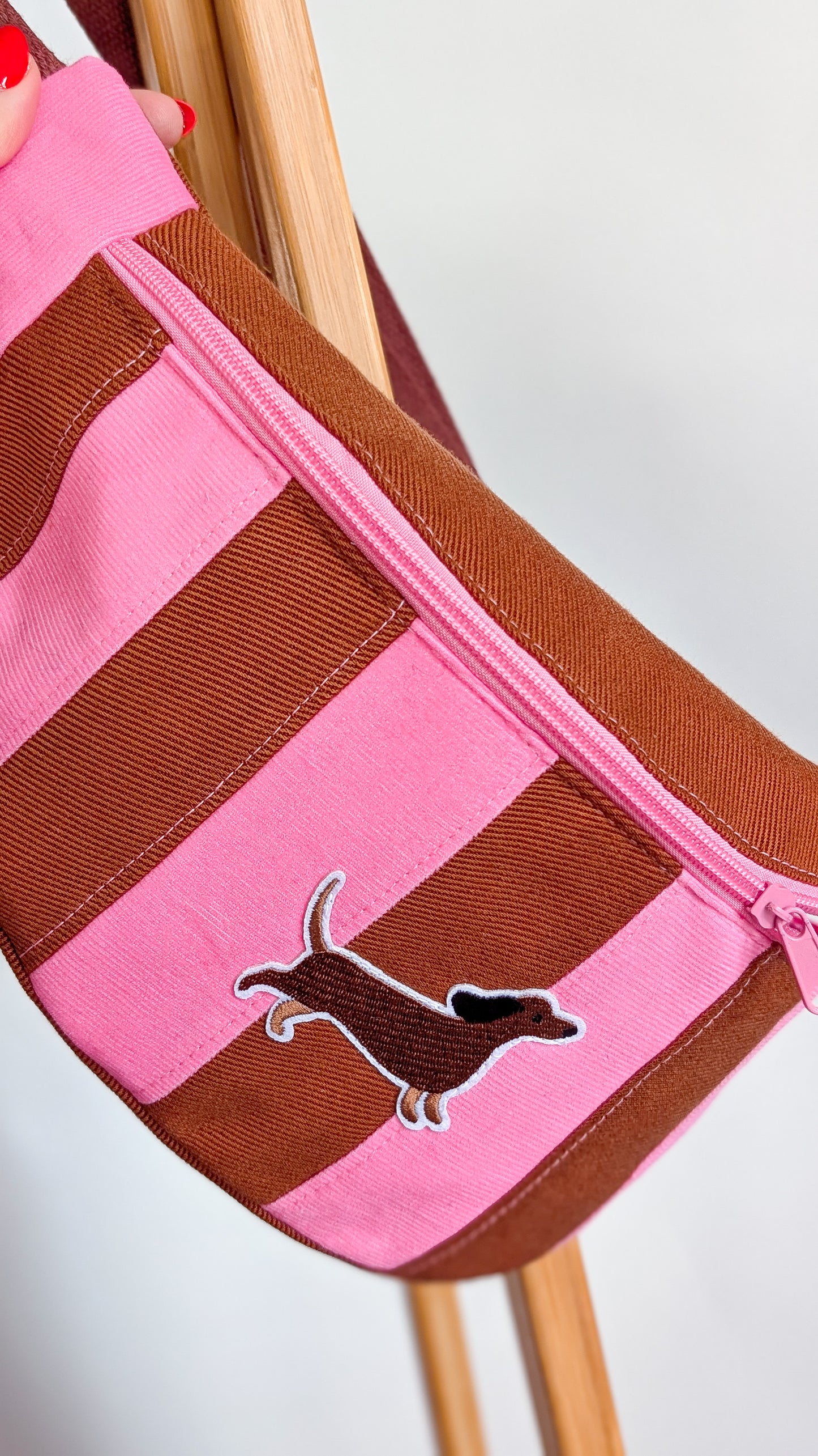 Streifen Hipbag Bauchtasche Patchwork Bag Pink/Braun DACKEL