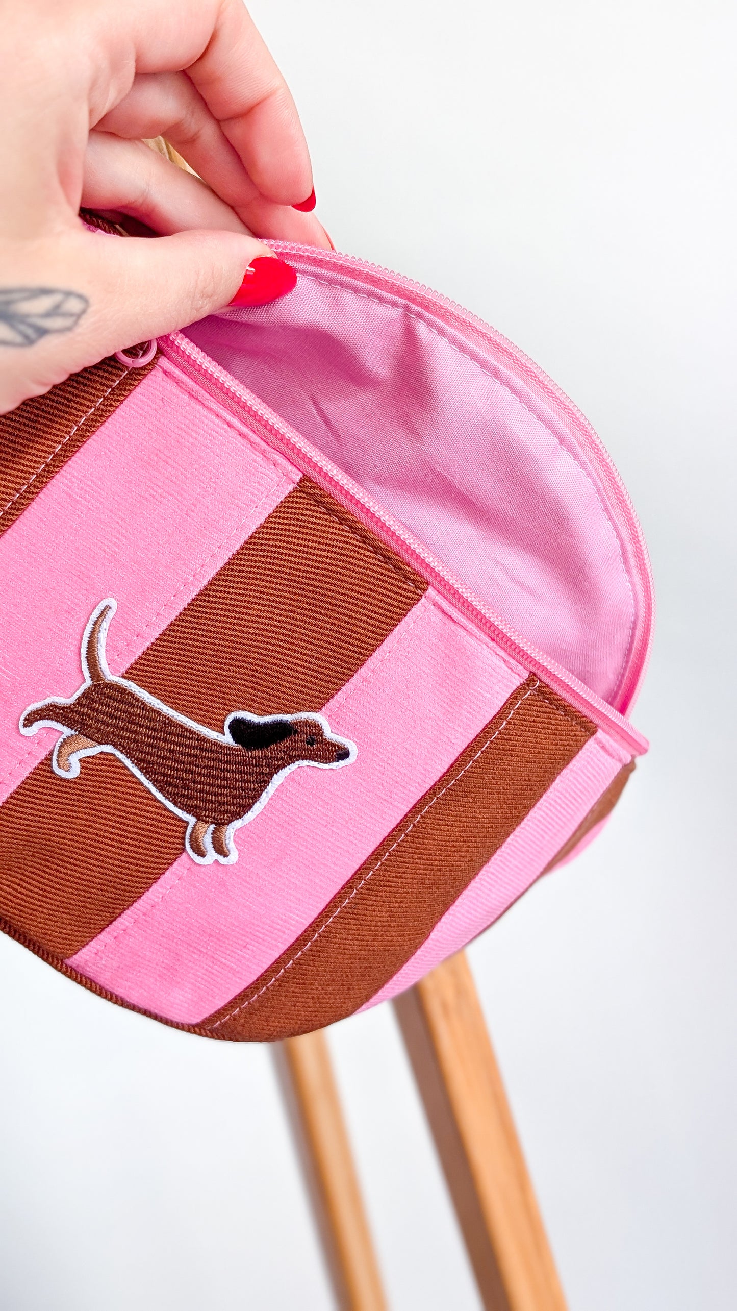 Streifen Hipbag Bauchtasche Patchwork Bag Pink/Braun DACKEL