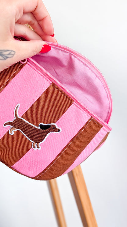 Streifen Hipbag Bauchtasche Patchwork Bag Pink/Braun DACKEL
