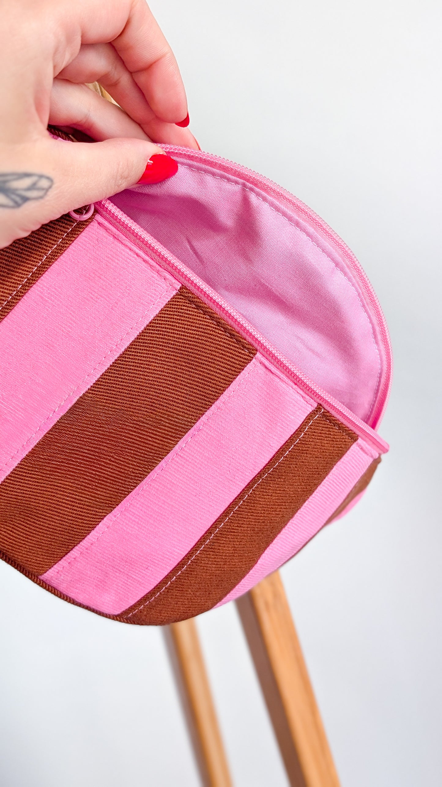 Streifen Hipbag Bauchtasche Patchwork Bag Pink/Braun DACKEL