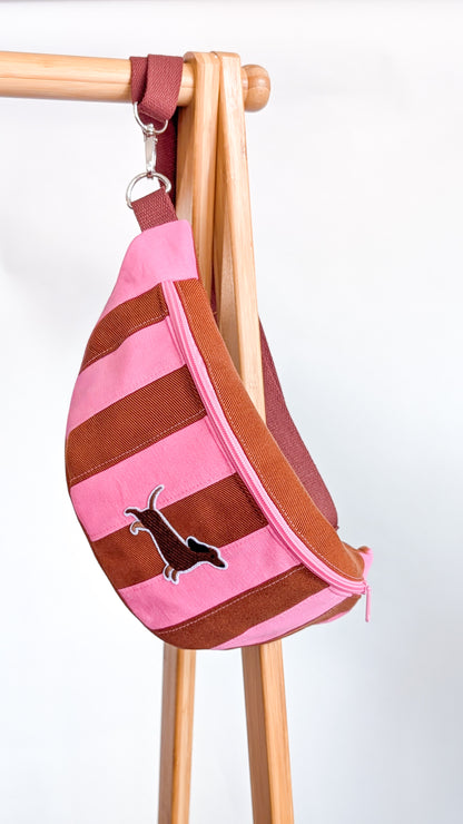 Streifen Hipbag Bauchtasche Patchwork Bag Pink/Braun DACKEL