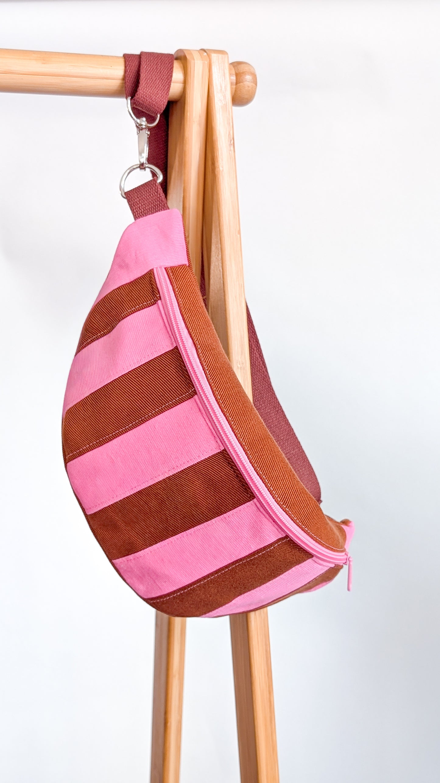 Streifen Hipbag Bauchtasche Patchwork Bag Pink/Braun DACKEL