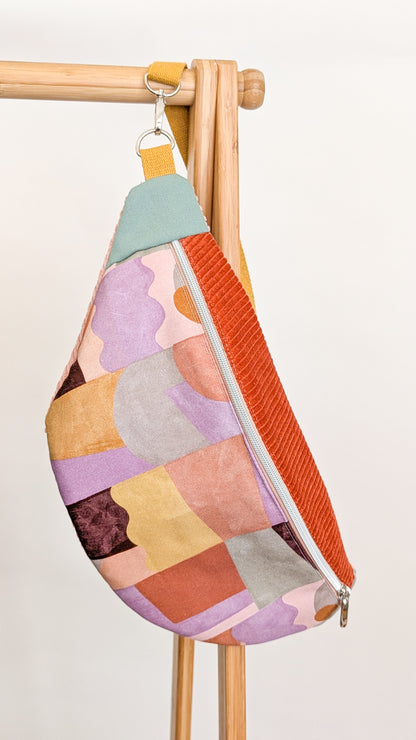 XL Crossbody Bag – bunte Color-Blocking Umhängetasche mit geometrischem Muster