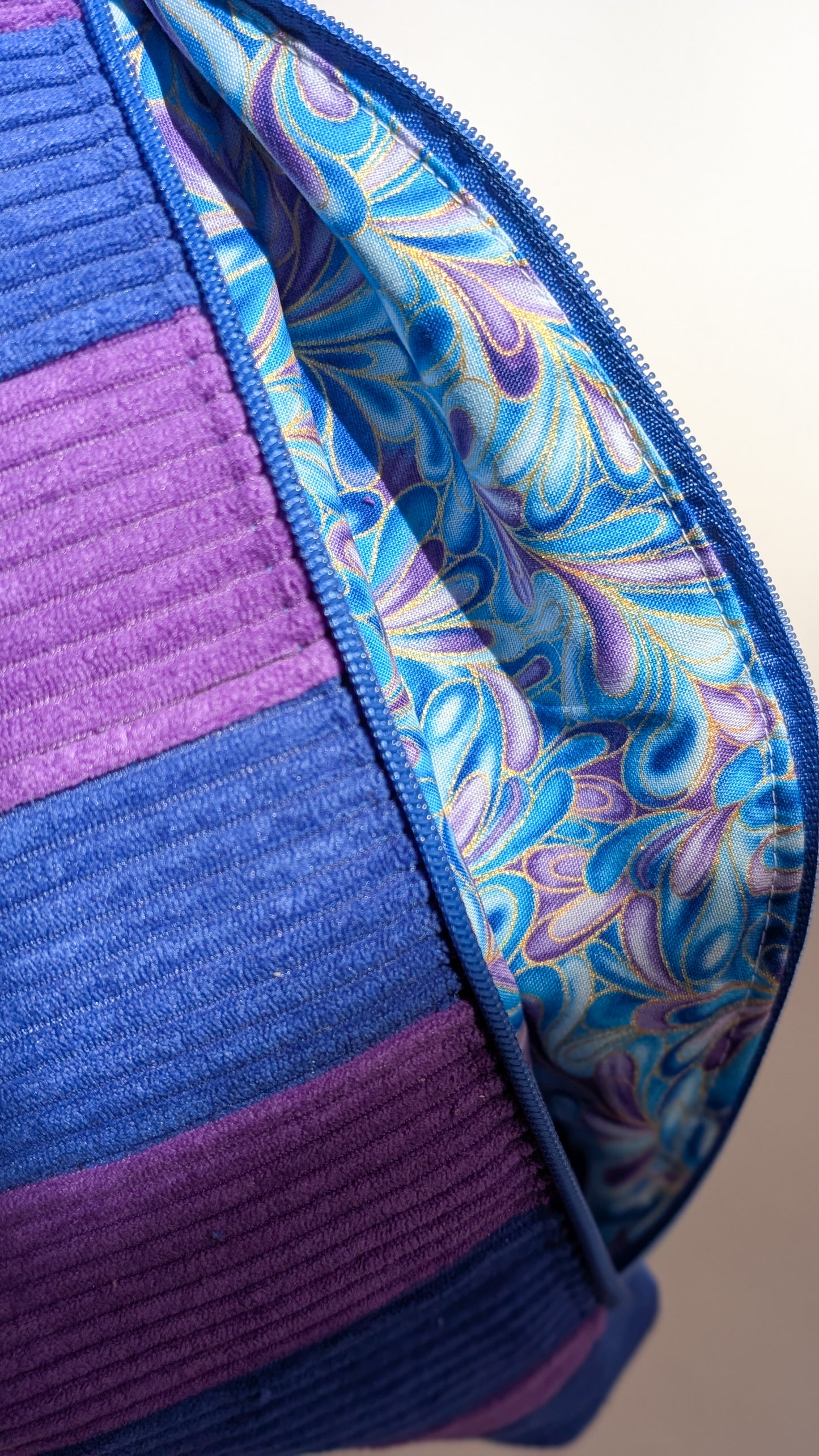 Cord Hipbag Bauchtasche Patchwork Streifen Umhängetasche Lila/Blau