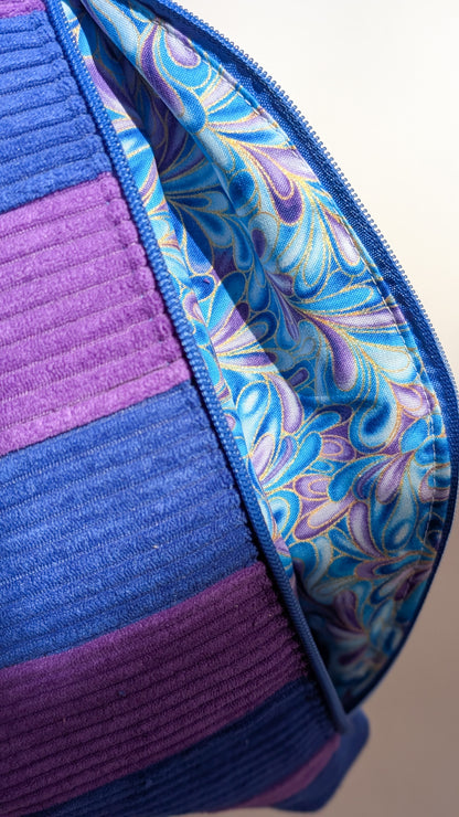 Cord Hipbag Bauchtasche Patchwork Streifen Umhängetasche Lila/Blau