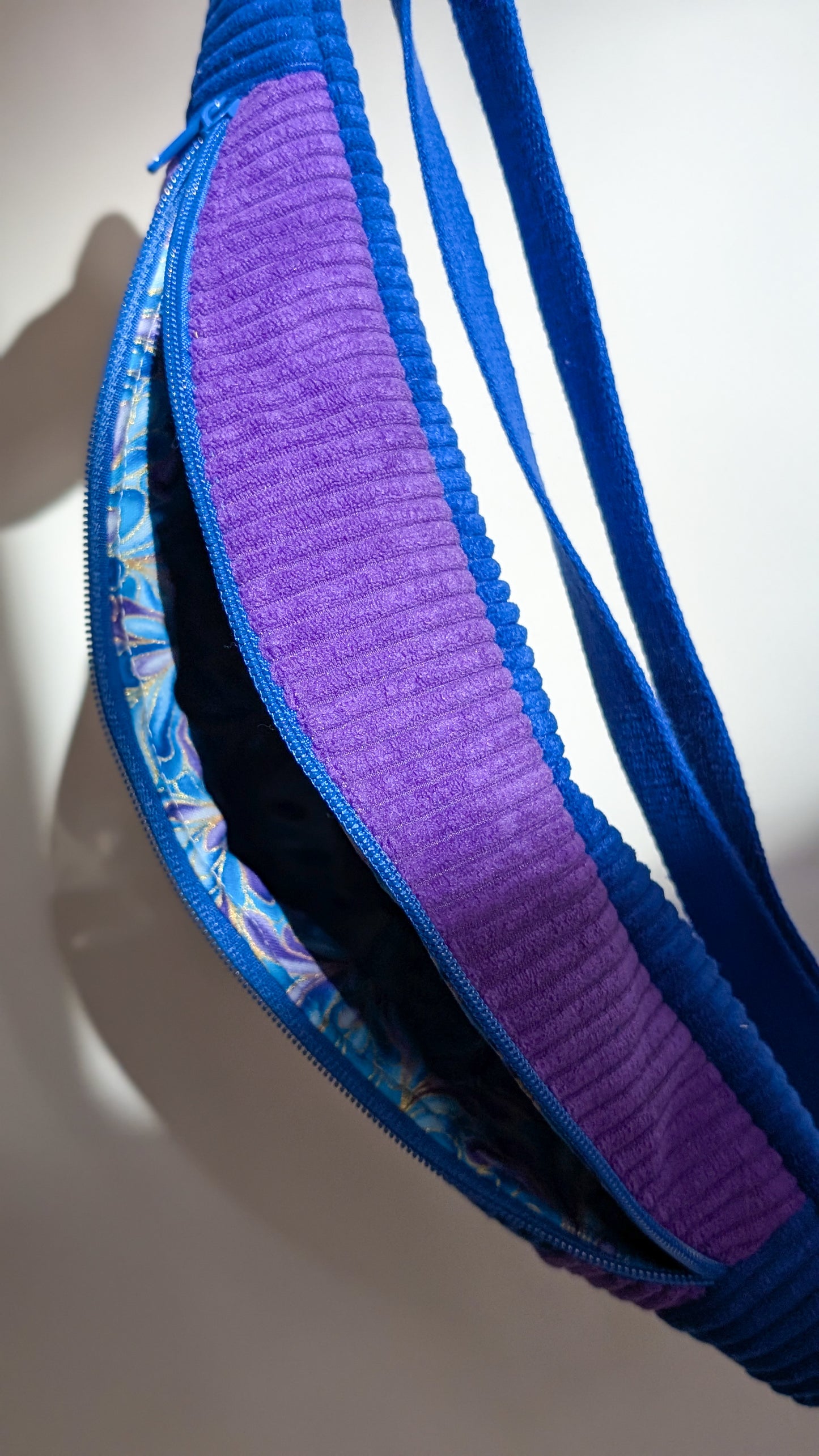 Cord Hipbag Bauchtasche Patchwork Streifen Umhängetasche Lila/Blau