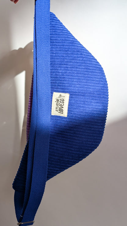 Cord Hipbag Bauchtasche Patchwork Streifen Umhängetasche Lila/Blau