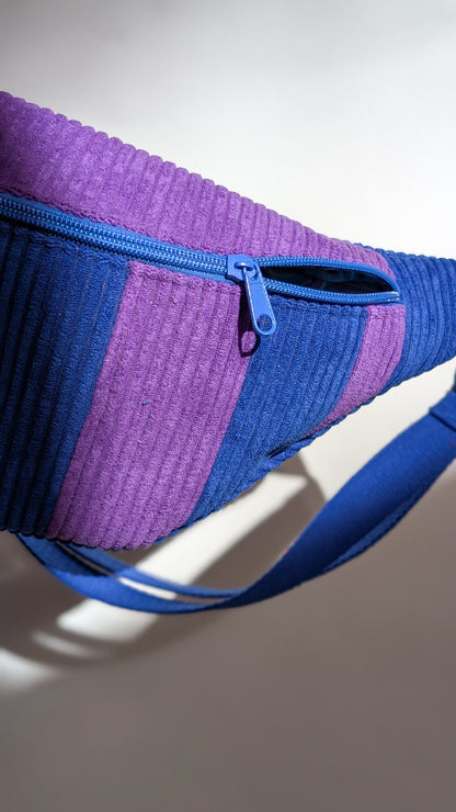 Cord Hipbag Bauchtasche Patchwork Streifen Umhängetasche Lila/Blau
