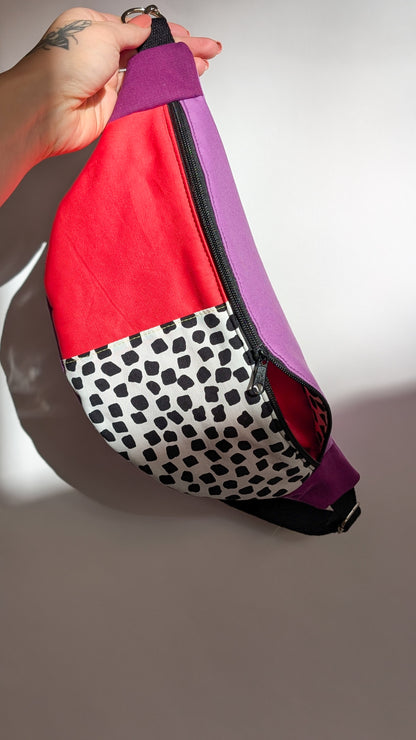 80s Patch Hipbag Bauchtasche Colorblock Cross Body Bag Vibrant Coral & Lavender