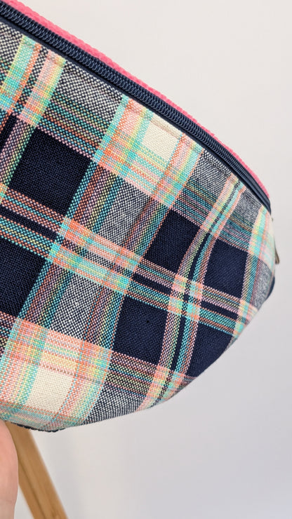 Große XL Upcycling Umhängetasche Cord & Karos Navy/Pink/Mint