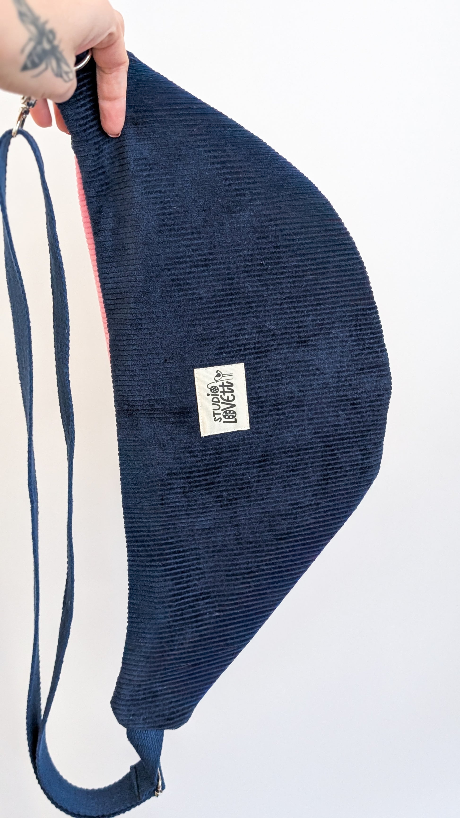 Große XL Upcycling Umhängetasche Cord & Karos Navy/Pink/Mint