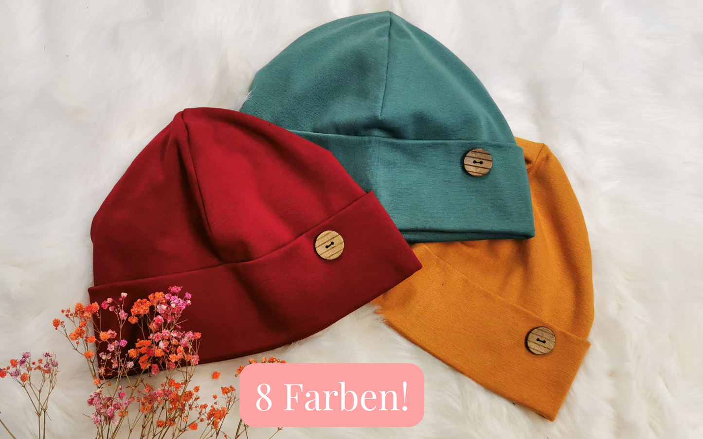 FRANZI Jersey Beanie Mütze mit Knopf in 8 Farben!