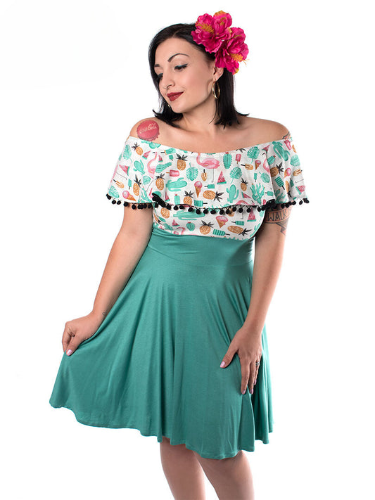 BILLIE_D02 Rockabilly Carmen Pom Pom Swing Kleid SUMMER VIBES