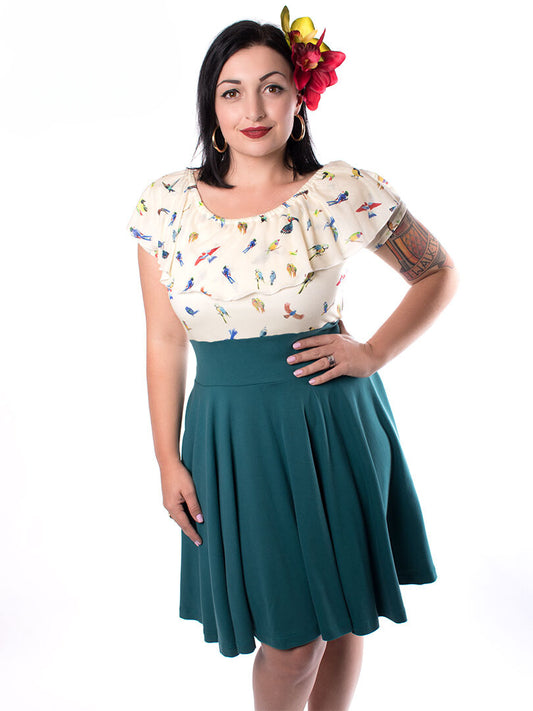 Jersey Carmen Swing Kleid mit Papageien Rockabilly