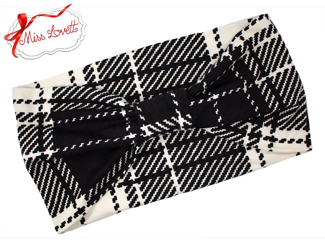 BELLA_34 Retro Turban Stirnband WEISS TARTAN