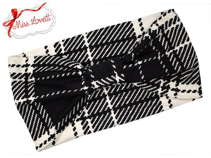 BELLA_34 Retro Turban Stirnband WEISS TARTAN