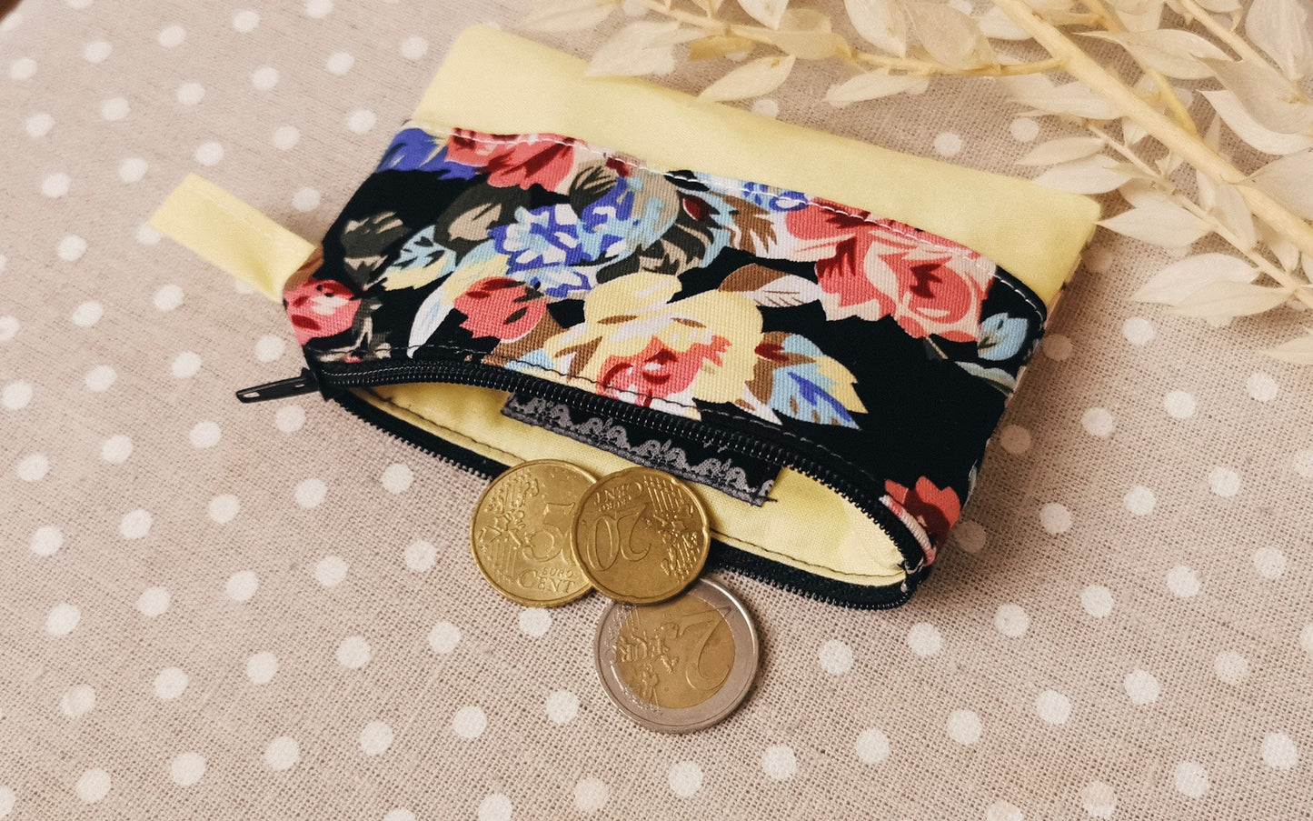 Mini Geldbörse Geldbeutel Blumen Gelb oder Peach