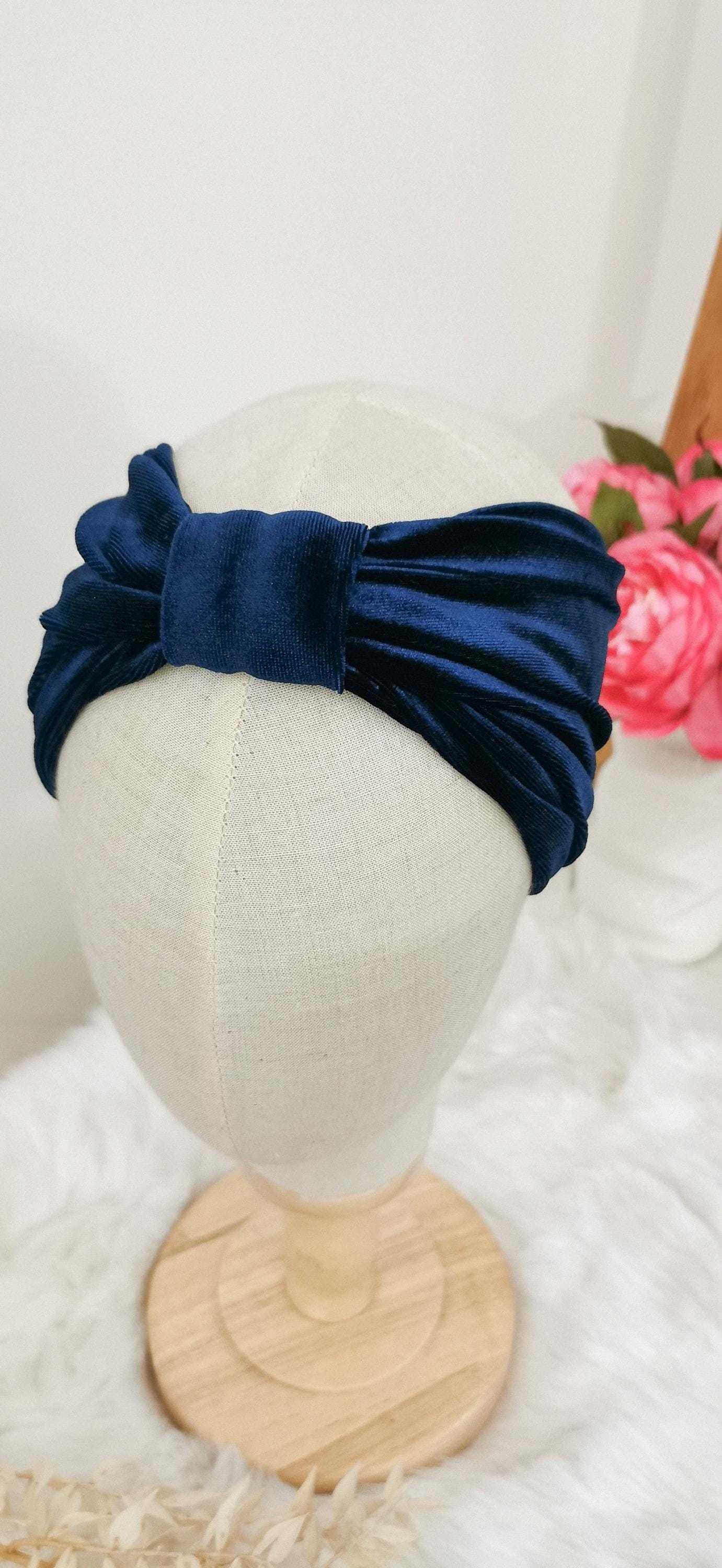 BELLA_21 Retro Rockabilly Turban Stirnband Samt NACHTBLAU