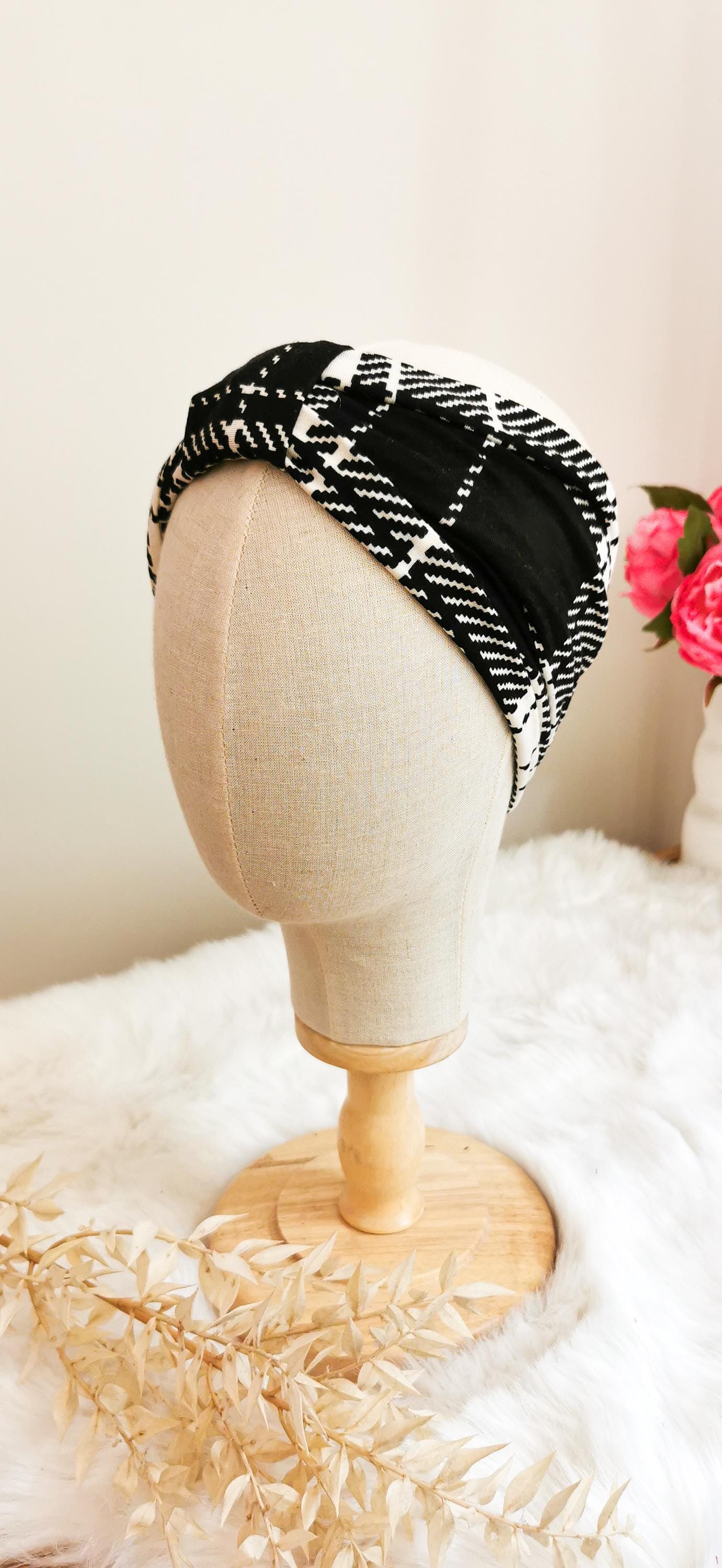 BELLA_34 Retro Turban Stirnband WEISS TARTAN