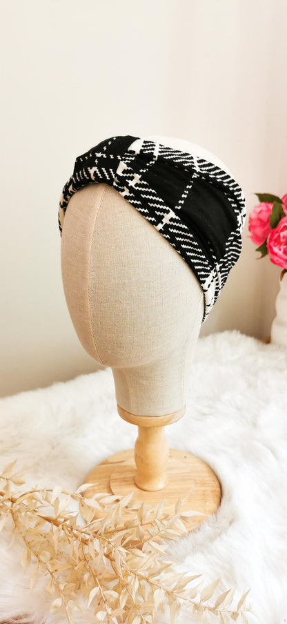 BELLA_34 Retro Turban Stirnband WEISS TARTAN