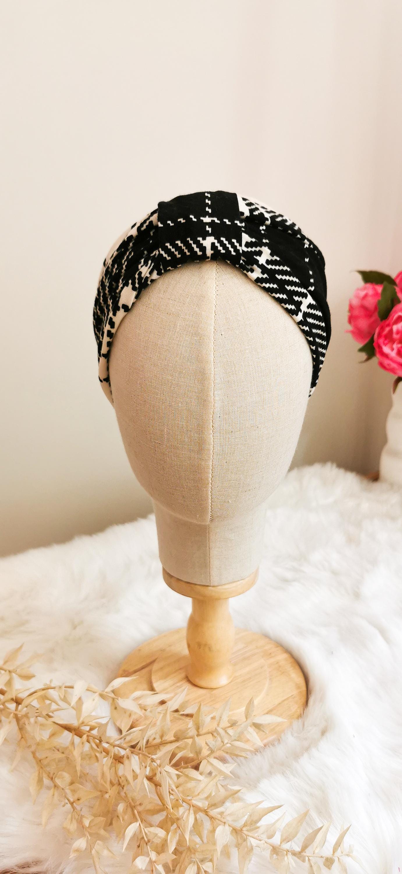 BELLA_34 Retro Turban Stirnband WEISS TARTAN