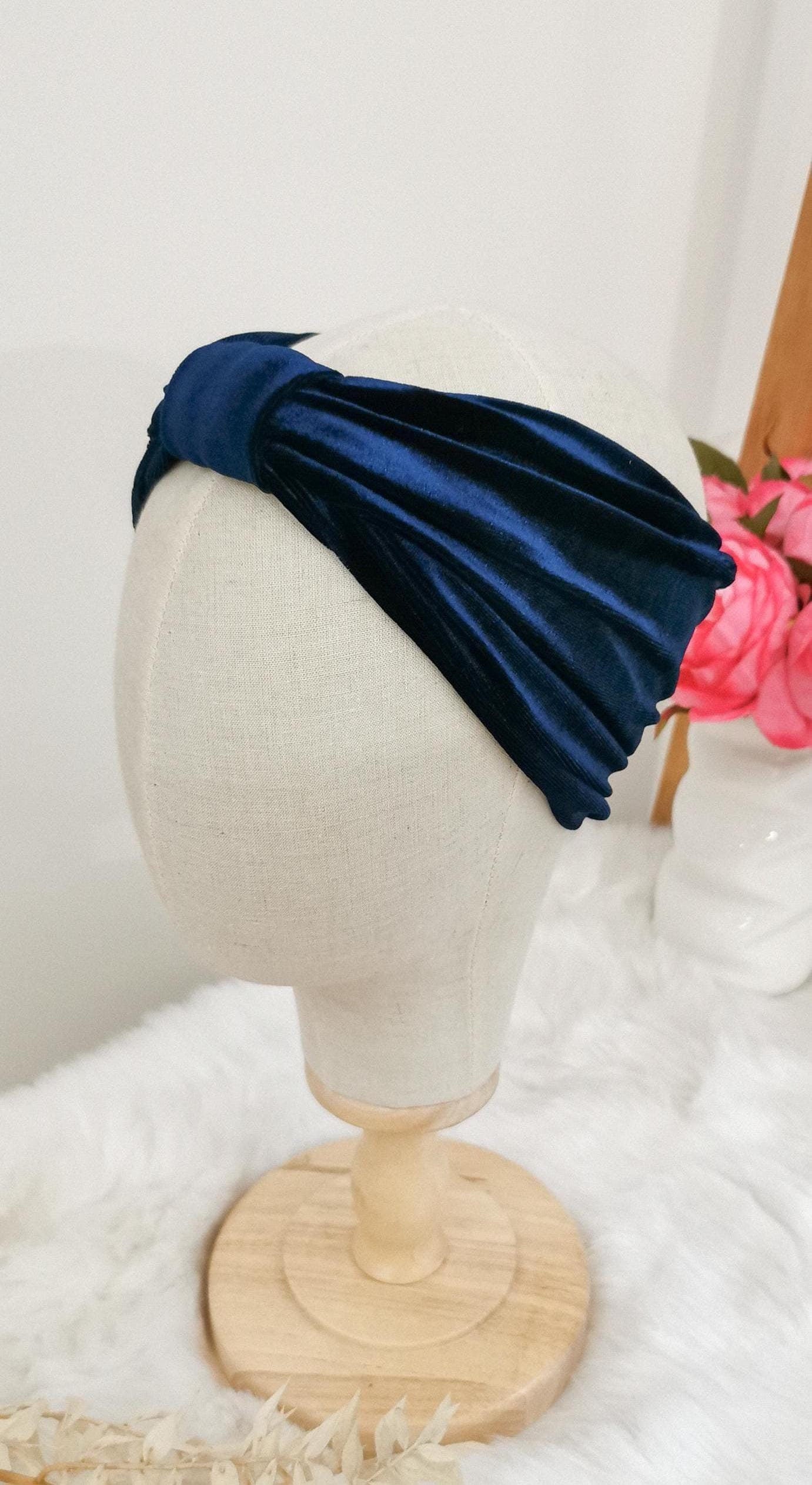 Wamres Retro Rockabilly Turban Stirnband aus Samt NACHTBLAU
