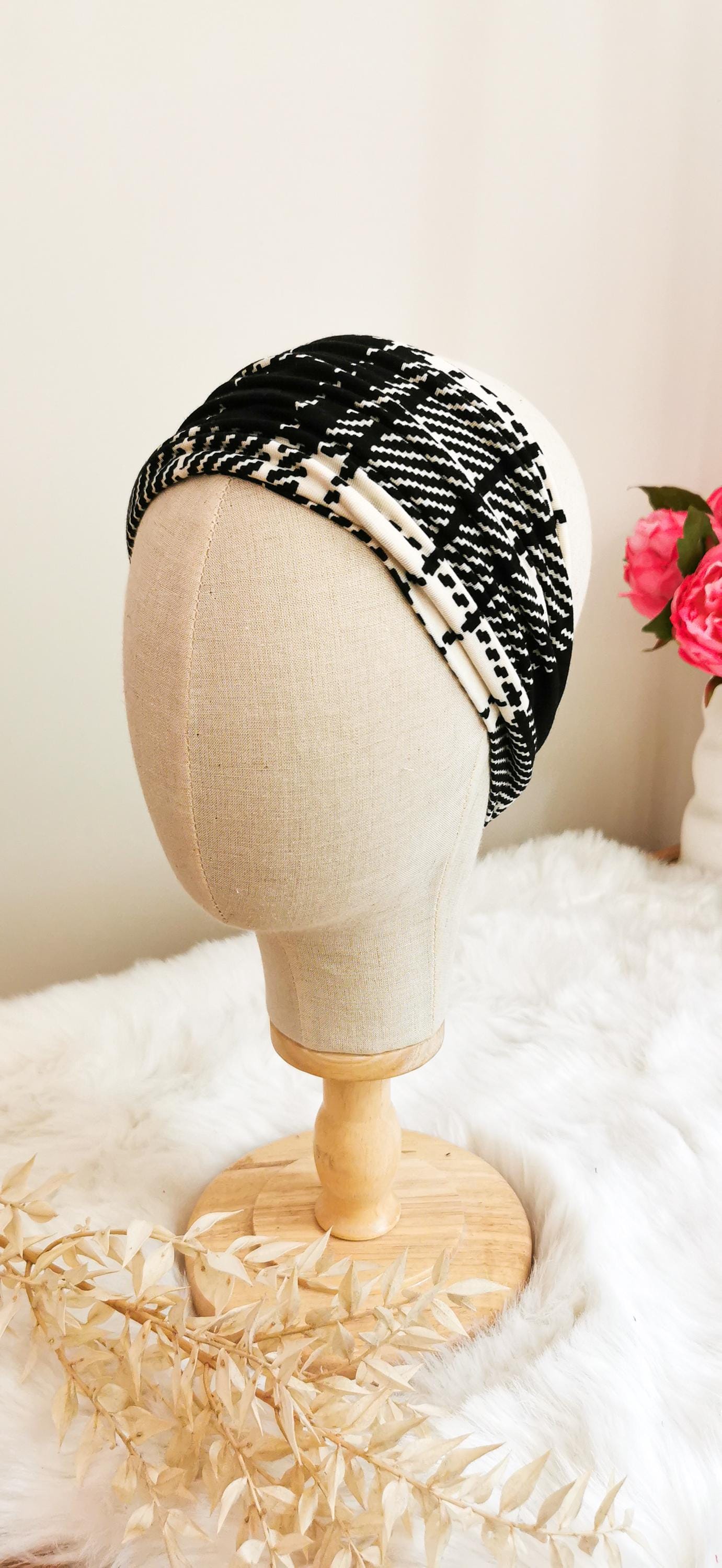 BELLA_34 Retro Turban Stirnband WEISS TARTAN