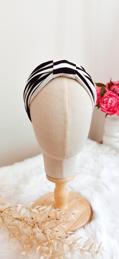 Warmes Turban Stirnband Schwarz/Weiß Streifen