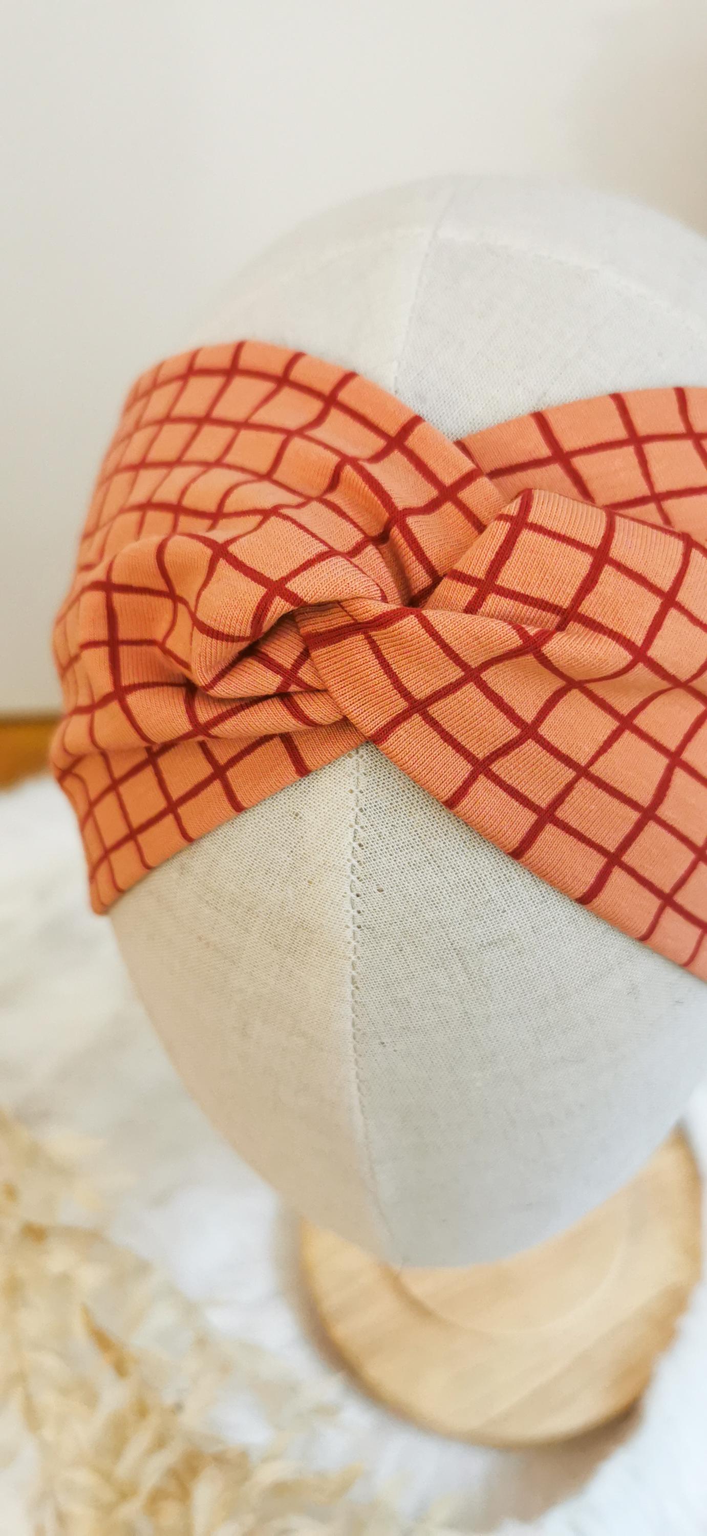 Weiches Retro Turban Stirnband Weiß/Schwarz kariert
