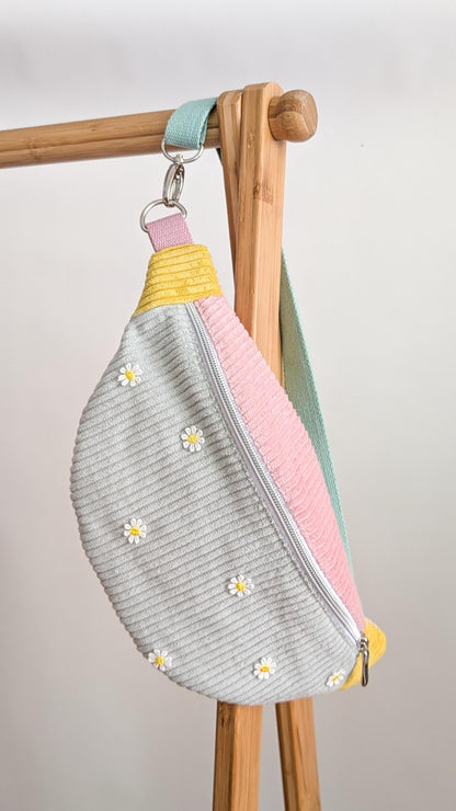 Pastell Colorblocking Cord Hipbag Bauchtasche Daisies Mint/Rosa/Gelb
