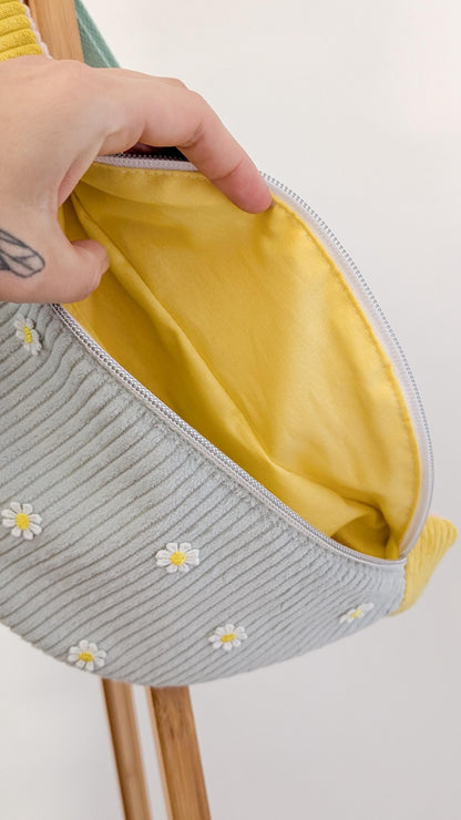 Pastell Colorblocking Cord Hipbag Bauchtasche Daisies Mint/Rosa/Gelb