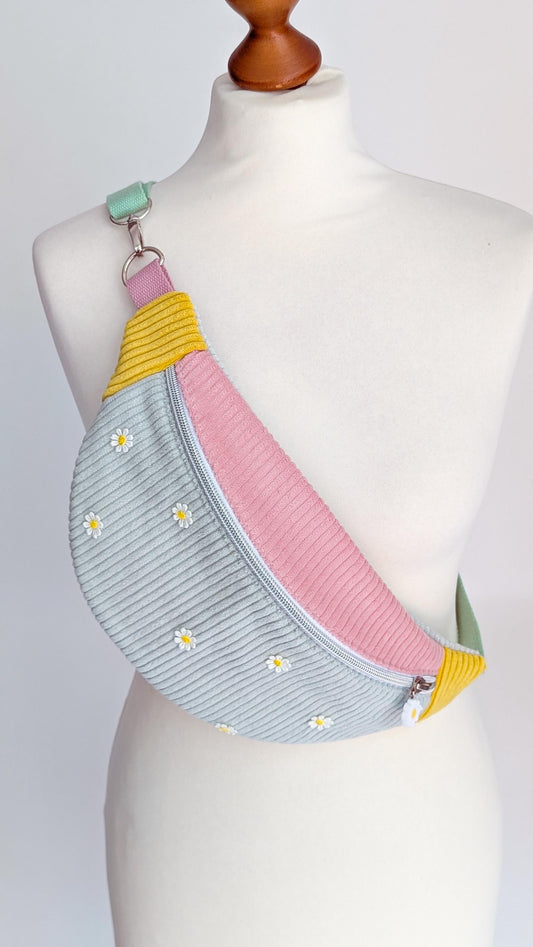 Pastell Colorblocking Cord Hipbag Bauchtasche Daisies Mint/Rosa/Gelb