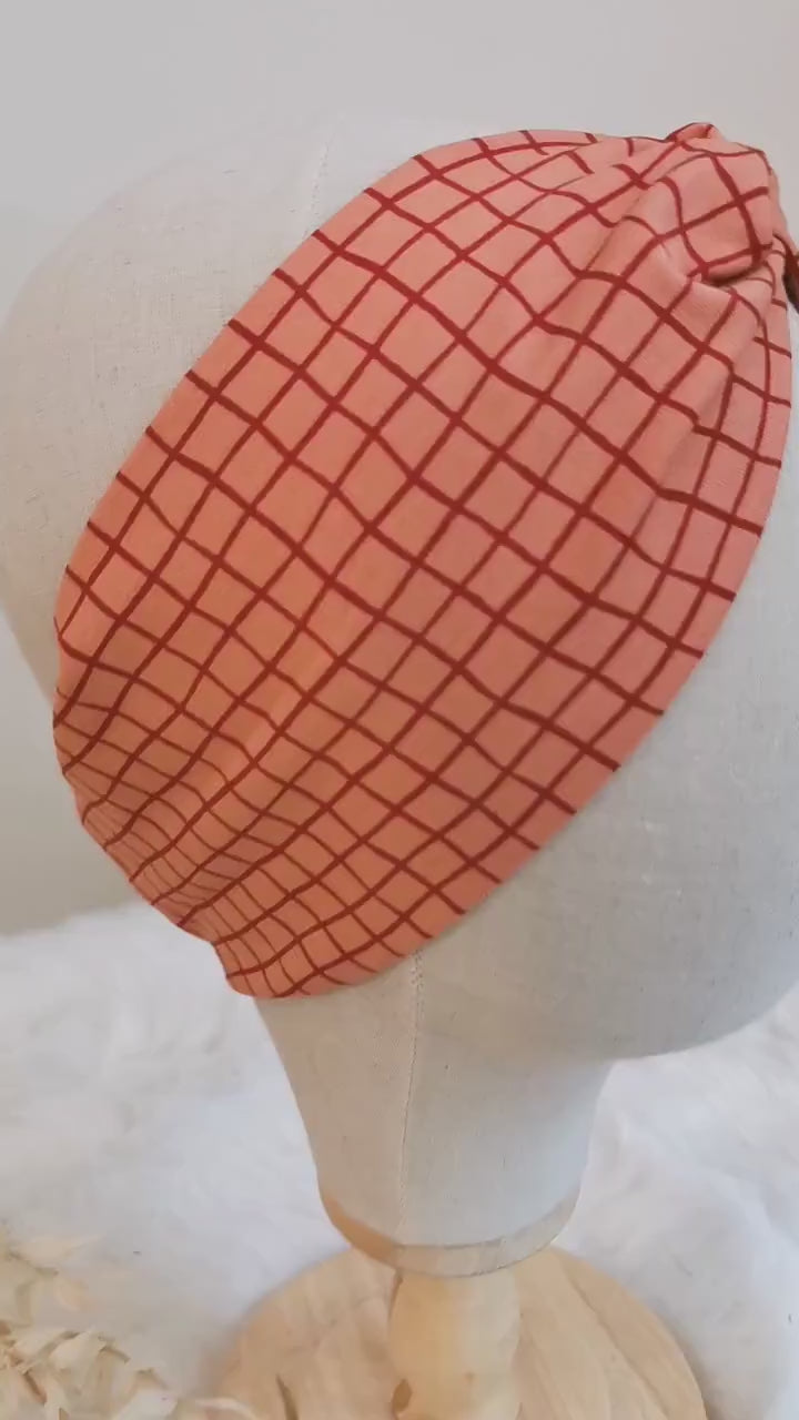 Weiches Retro Turban Stirnband Weiß/Schwarz kariert