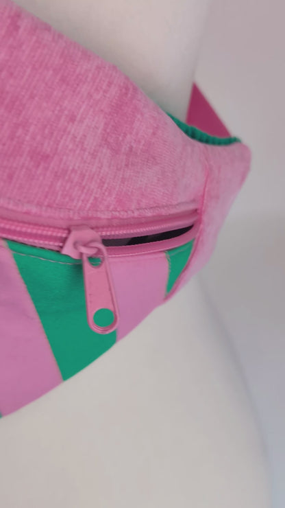 Bunte Bauchtasche Candy-Stripe Look Bag Bubblegum Streifen Grün/Pink