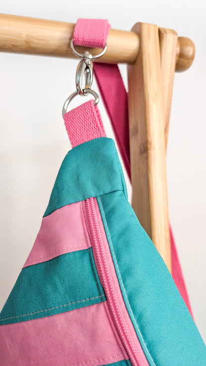 Bunte Hipbag Bauchtasche Patchwork Streifen Bag Grün/Rosa