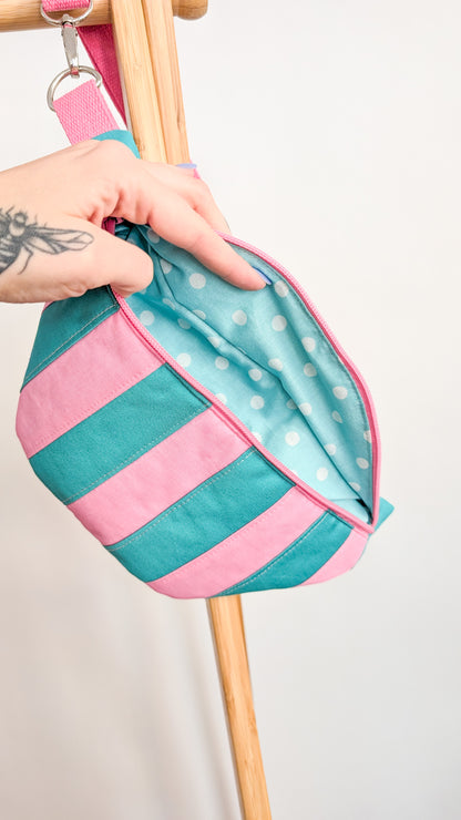 Bunte Hipbag Bauchtasche Patchwork Streifen Bag Grün/Rosa