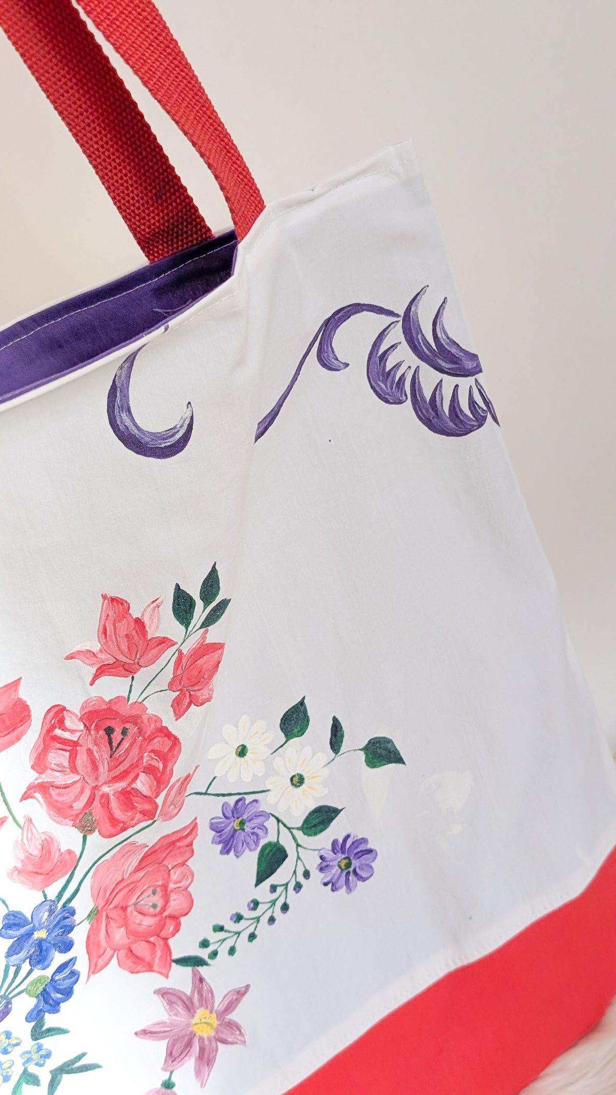 Handbemalte Upcycling Tasche Einkaufsbeutel Nachhaltige Einkaufstasche "Omi's Tischdecke"
